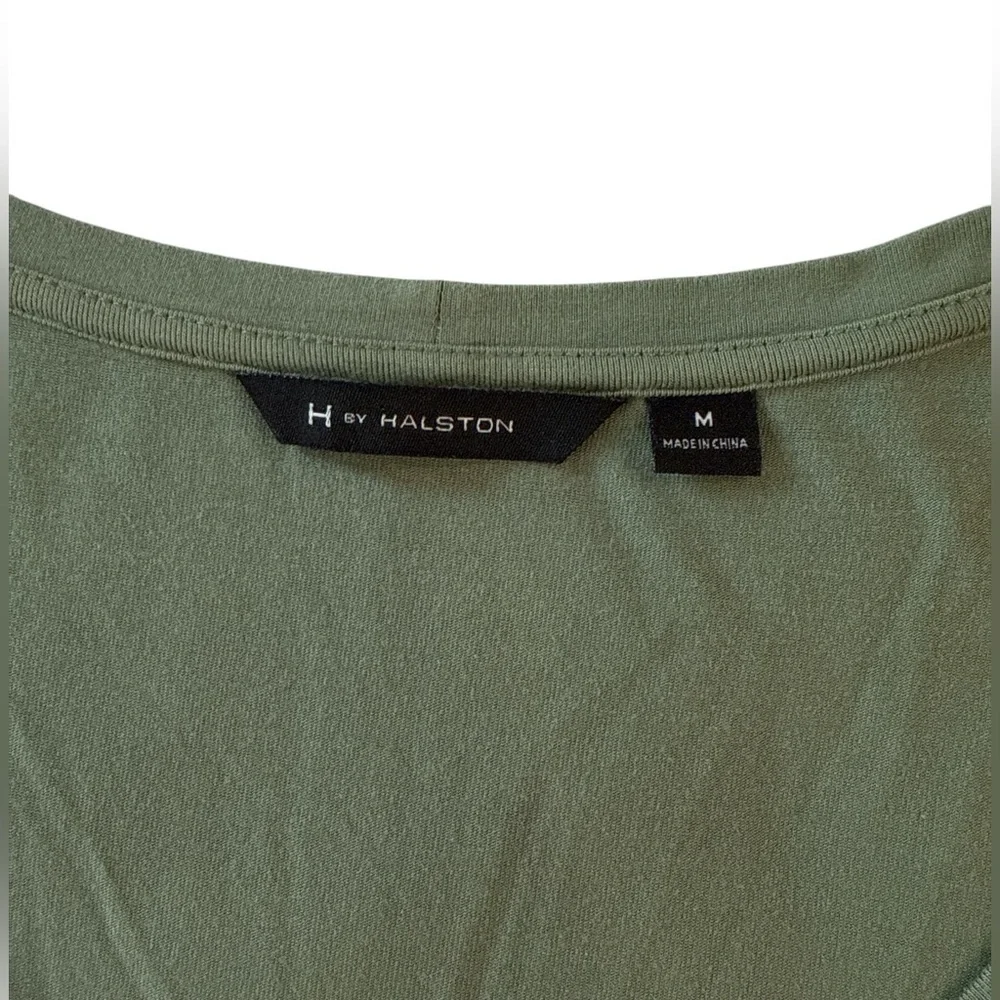 H by Halston Olive Green High-Low Maxi Dress Short Sleeve Rayon Blend Size M - Picture 8 of 9